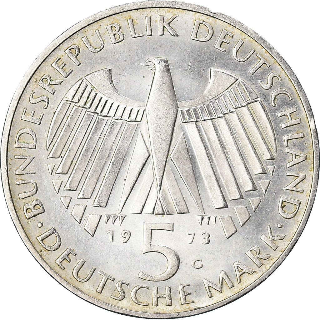 Moeda, ALEMANHA - REPÚBLICA FEDERAL, 5 Mark, 1973, Karlsruhe, Germany