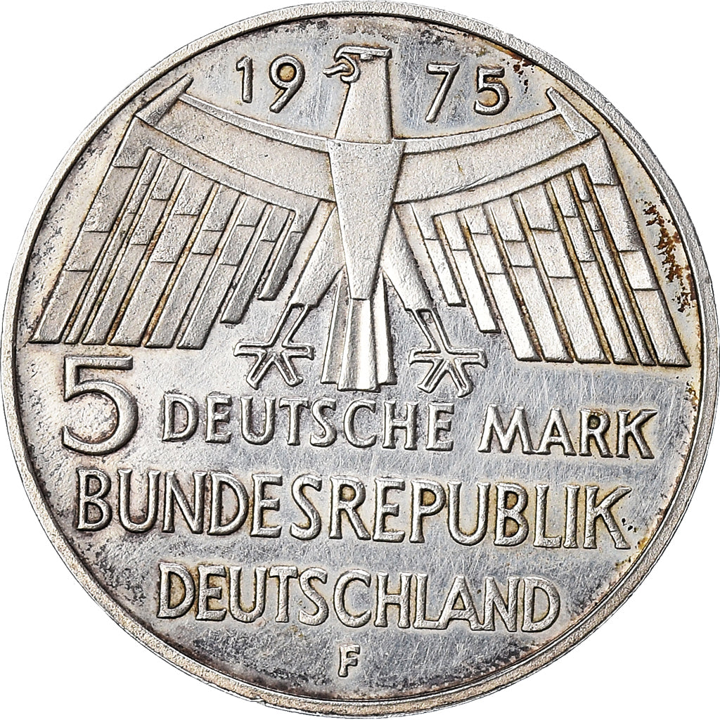 Coin, GERMANY - FEDERAL REPUBLIC, 5 Mark, 1975, Stuttgart, Germany, EF(40-45)