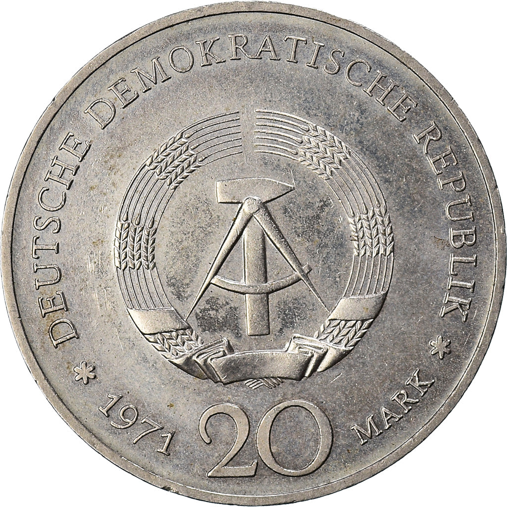 Moneda, REPÚBLICA DEMOCRÁTICA ALEMANA, 20 Mark, 1971, Berlin, MBC, Cobre -