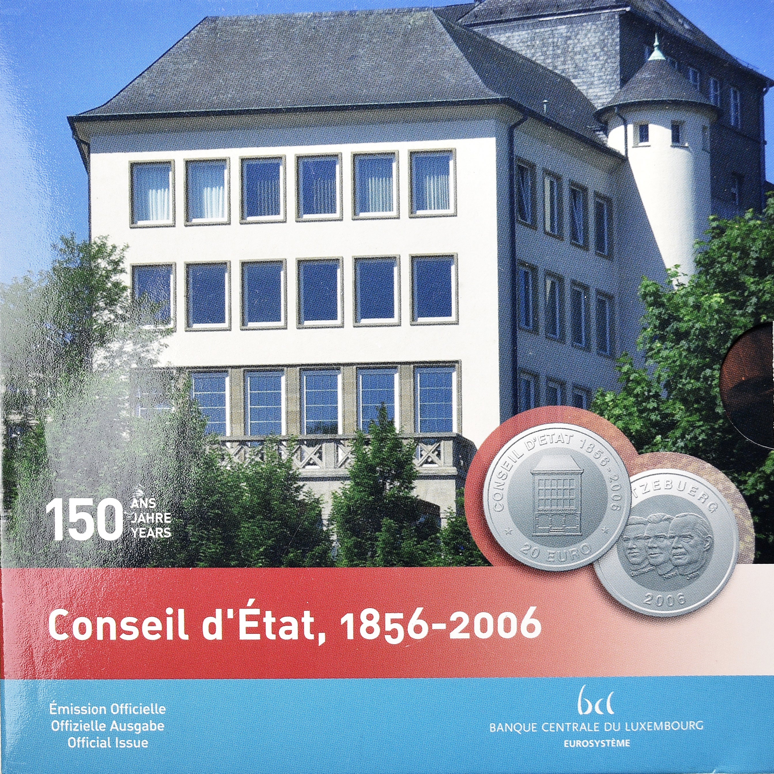 Luxemburgo, 20 Euro, 2006, 150ème anniversaire du Conseil d'Etat. BE, FDC