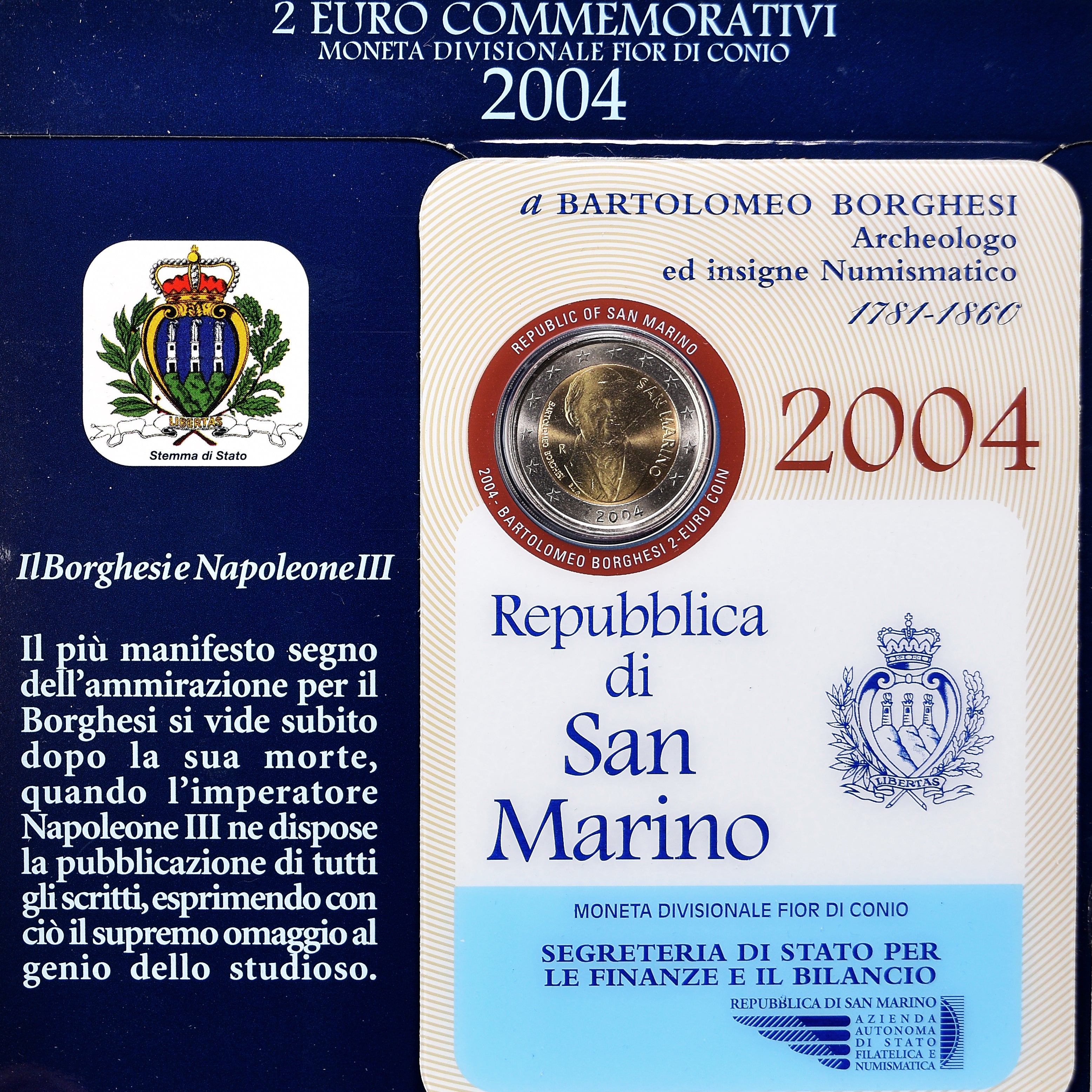 Saint Marin , 2 Euro, Bartolomeo Borghesi, 2004, FDC, Bimétallique