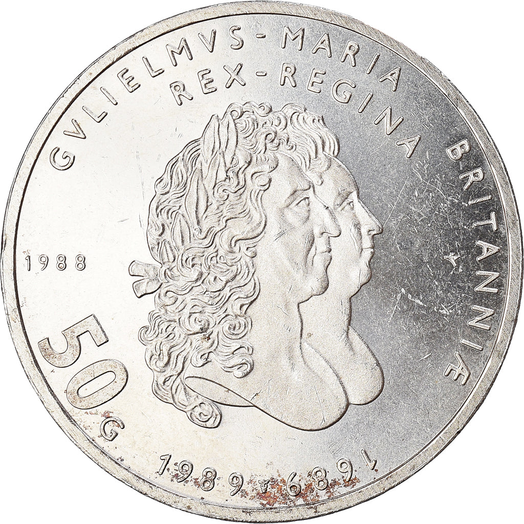 Coin, Netherlands, 50 Gulden, 1988, BE, EF(40-45), Silver, KM:212