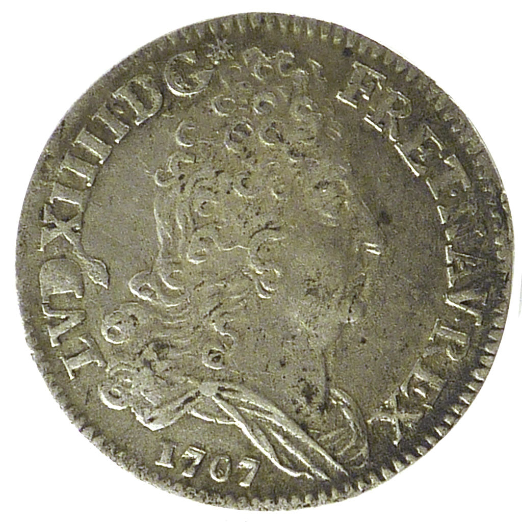 FRANCE, 10 Sols aux insignes, 10 Sols-1/8 Ecu, 1707, Paris, KM #349.1,...