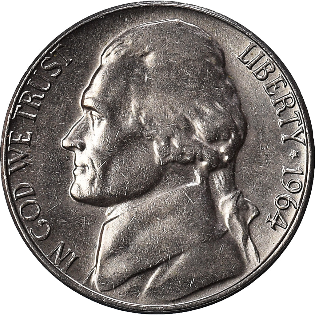 Coin, United States, Jefferson Nickel, 5 Cents, 1964, U.S. Mint, Denver