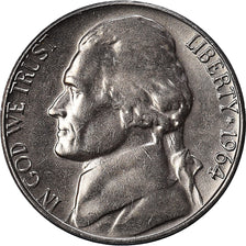 Coin, United States, Jefferson Nickel, 5 Cents, 1964, U.S. Mint, Denver