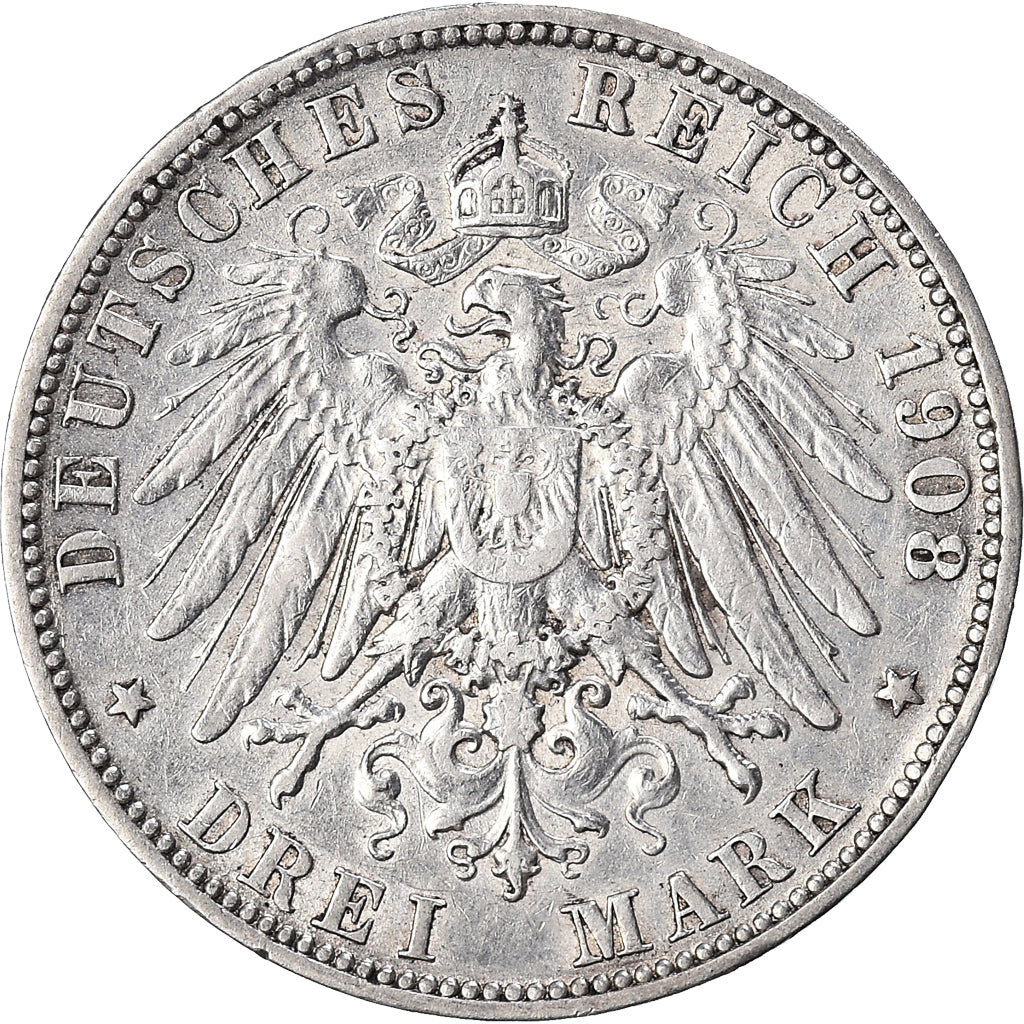 Coin, German States, PRUSSIA, Wilhelm II, 3 Mark, 1908, Berlin, AU(50-53)