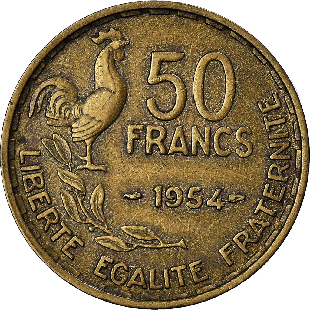 Moneta, Francia, Guiraud, 50 Francs, 1954, Paris, MB+, Alluminio-bronzo