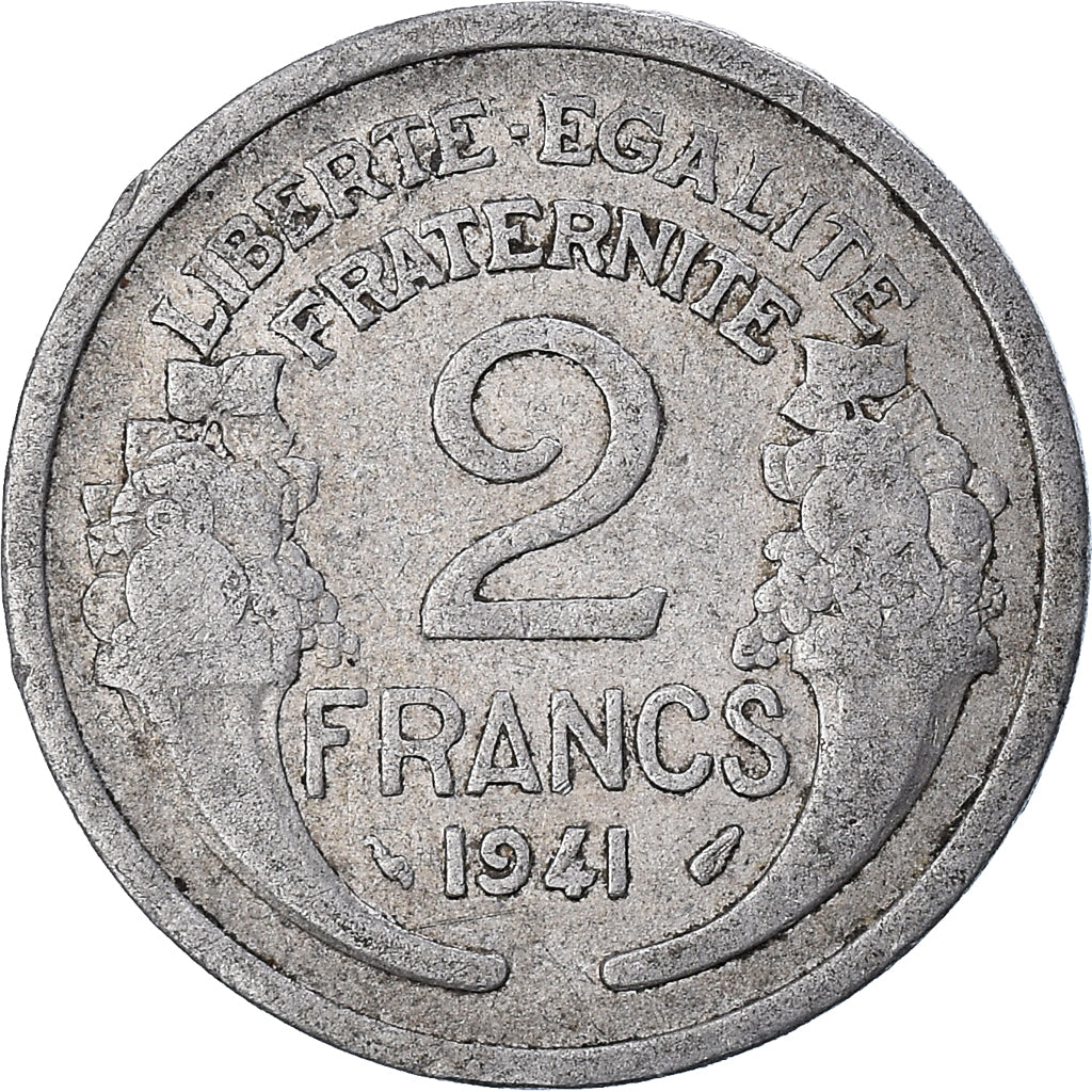 Moneta, Francia, Morlon, 2 Francs, 1941, B+, Alluminio, KM:886a.1, Gadoury:538