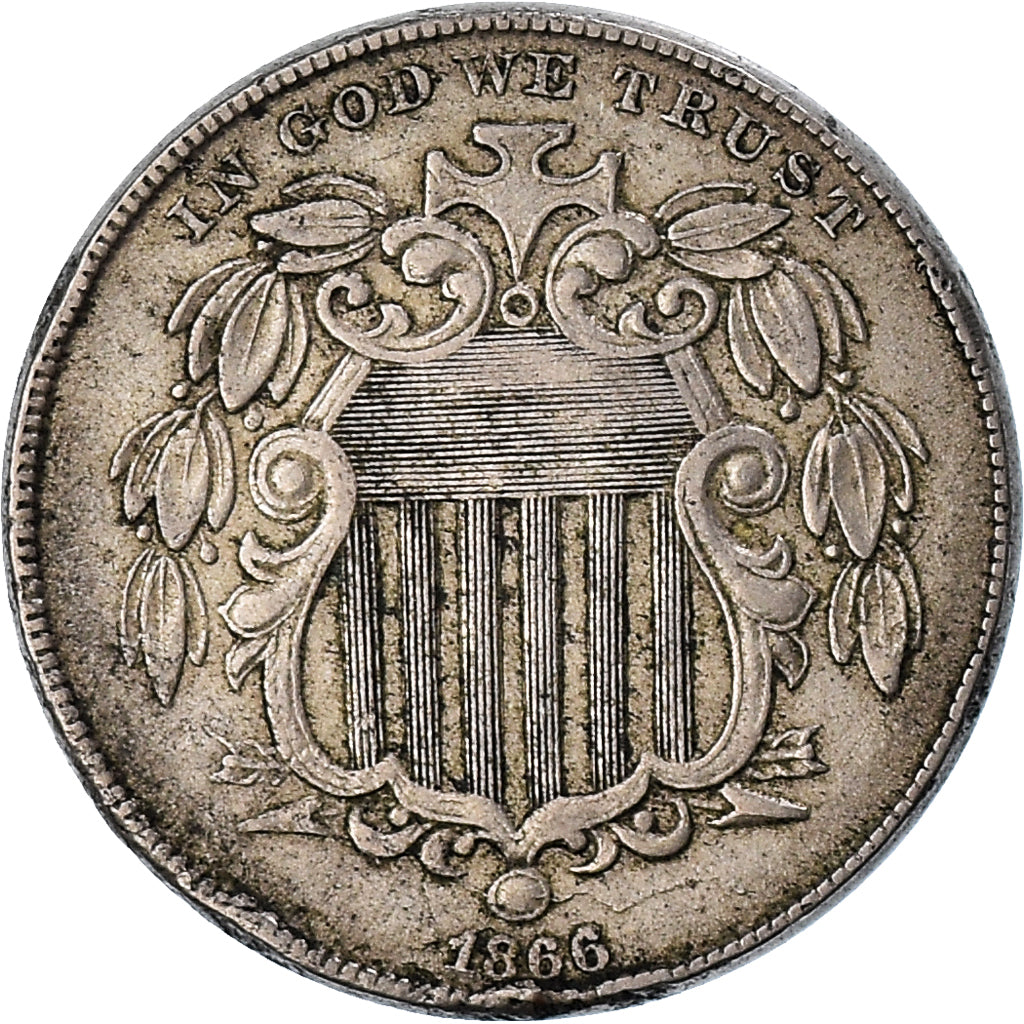 Coin, United States, 5 Cents, 1866, Philadelphia, Union Shield, VF(20-25)