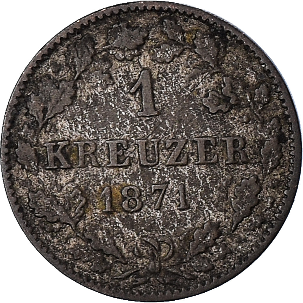 Moneda, Estados alemanes, WURTTEMBERG, Karl I, Kreuzer, 1871, BC+, Plata, KM:612