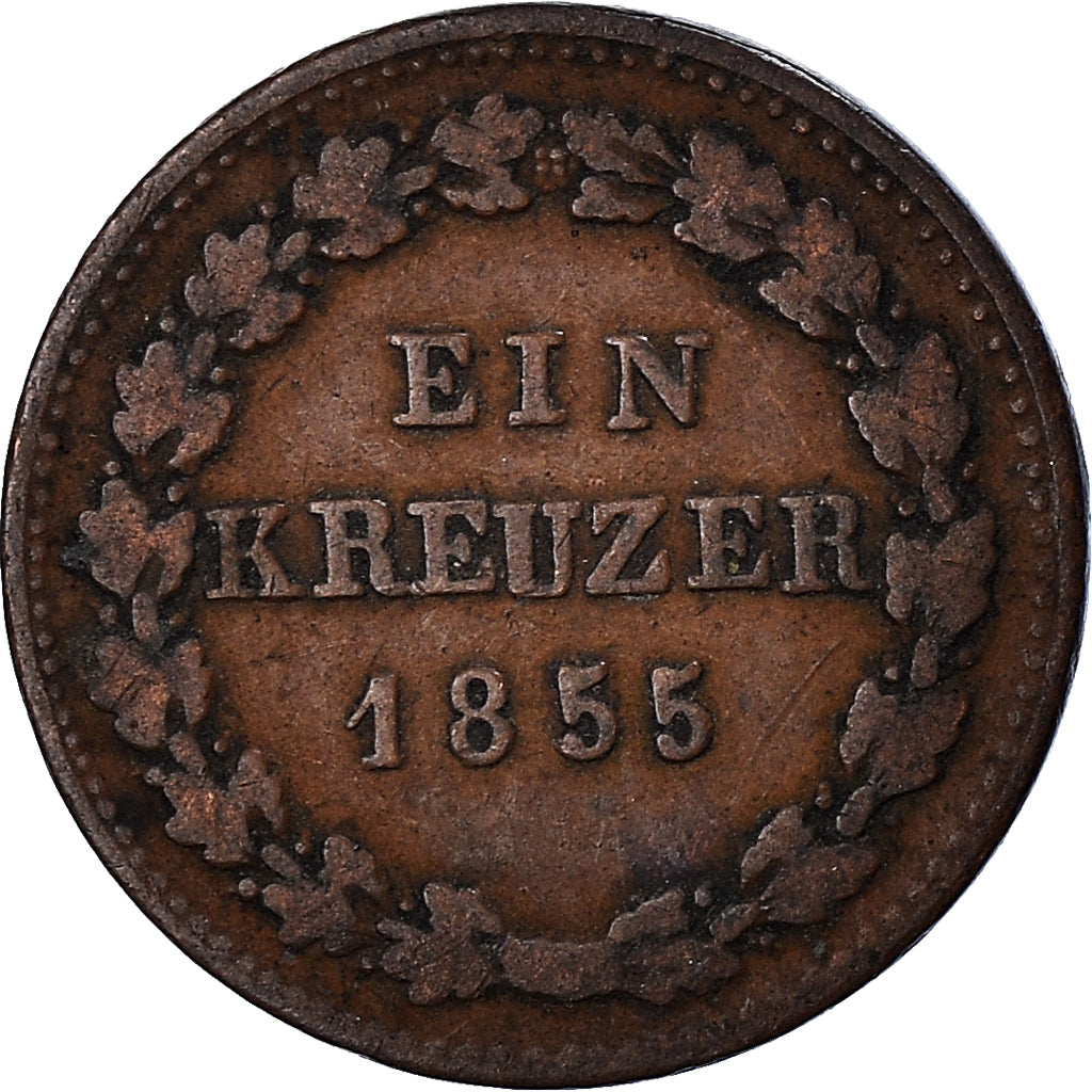 Moneta, Germania, 1 Kreuzer, 1855, MB, Rame