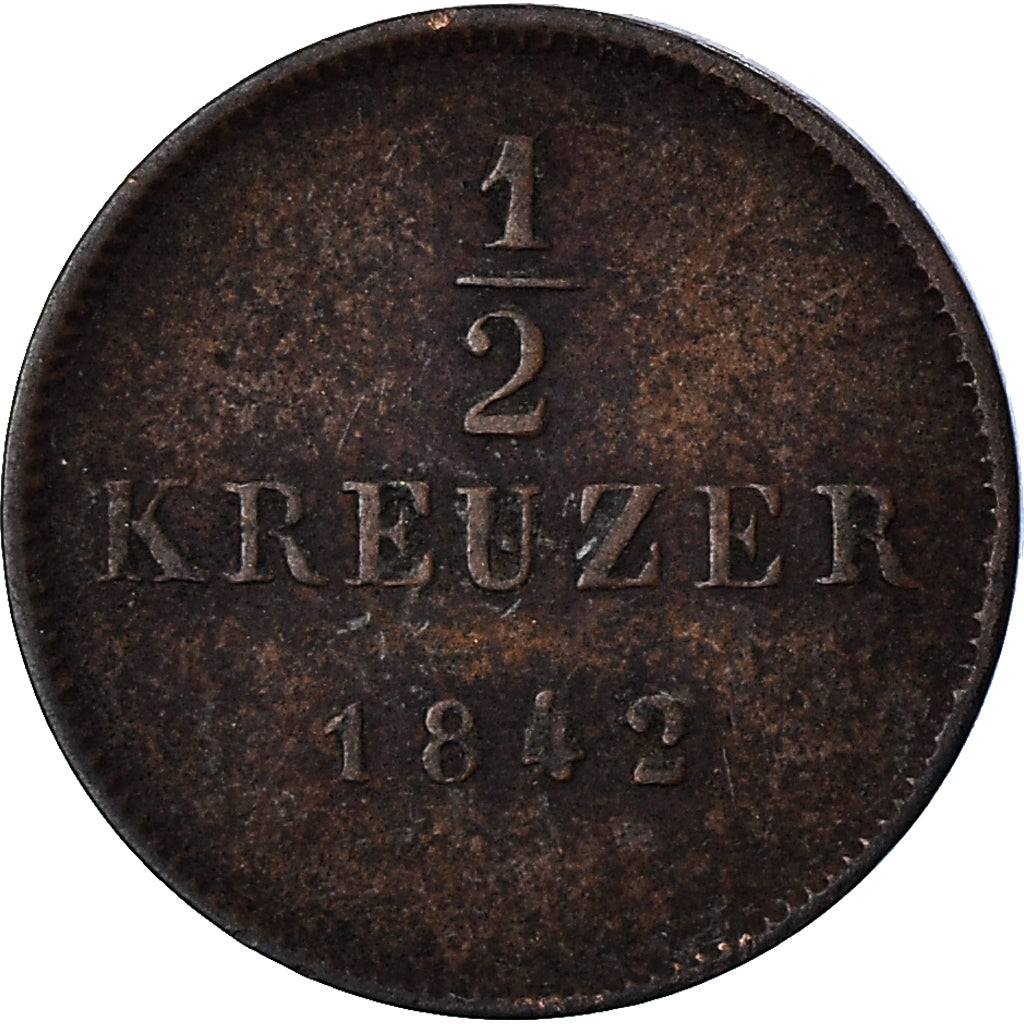 Moeda, Estados Alemães, WURTTEMBERG, Wilhelm I, 1/2 Kreuzer, 4 Pfennig, 1842