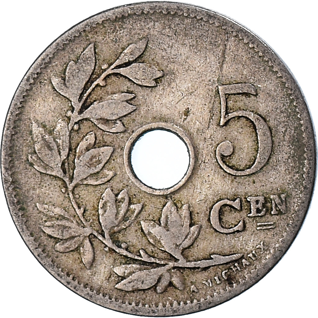 Moneda, Bélgica, 5 Centimes, 1905, BC+, Cobre - níquel, KM:55