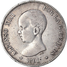 Coin, Spain, Alfonso XIII, 5 Pesetas, 1891, EF(40-45), Silver, KM:689