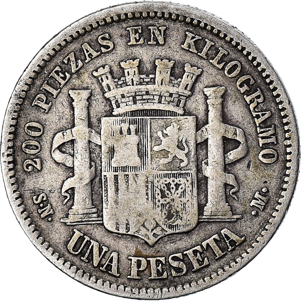 Moneda, España, Provisional Government, Peseta, 1869, Madrid, BC+, Plata