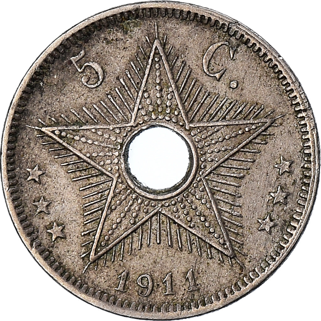 Coin, Belgian Congo, 5 Centimes, 1911, EF(40-45), Copper-nickel, KM:17