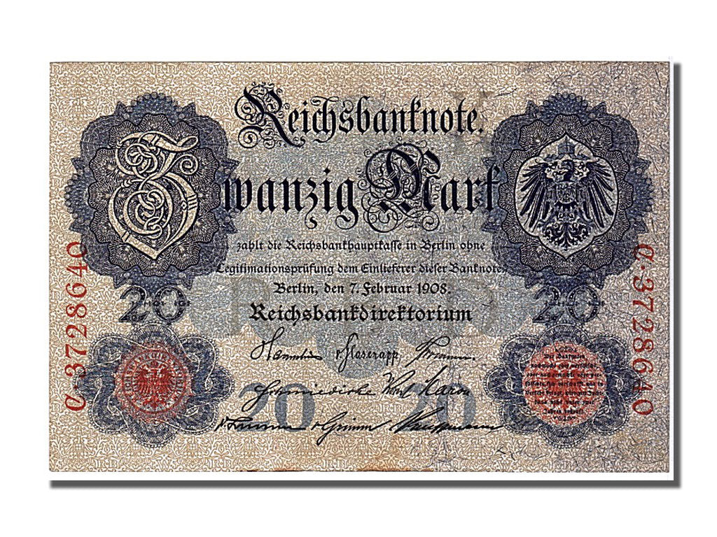 Banknot, Niemcy, 20 Mark, 1908, 1908-02-07, EF(40-45)