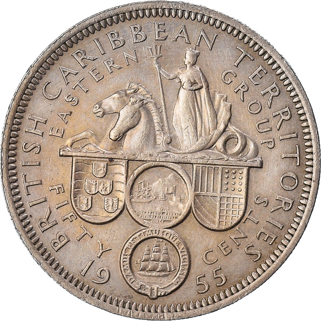 Moneta, Stati dei Caraibi Orientali, 50 Cents, 1955, BB, Rame-nichel