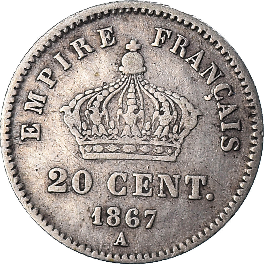 Coin, France, Napoleon III, 20 Centimes, 1867, Paris, EF(40-45), Silver