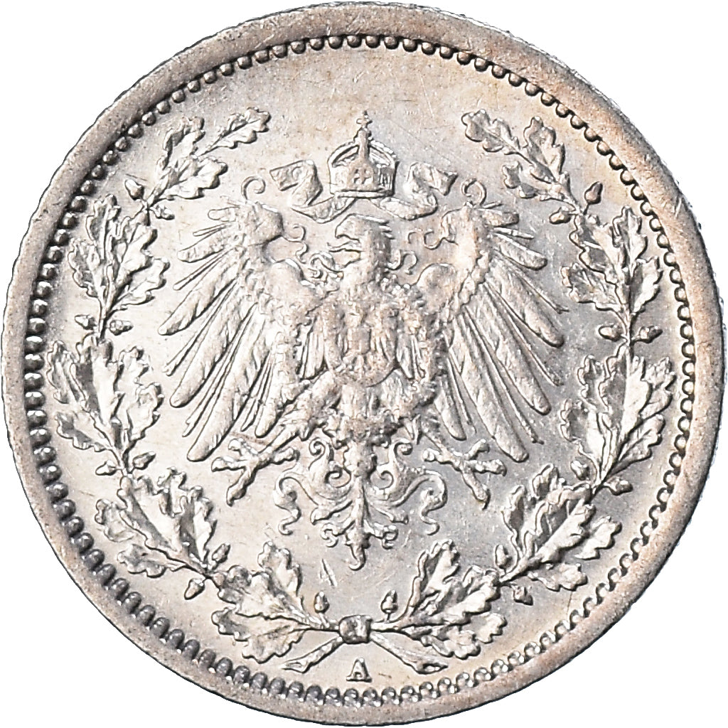 Coin, GERMANY - EMPIRE, 1/2 Mark, 1915, Berlin, AU(50-53), Silver, KM:17
