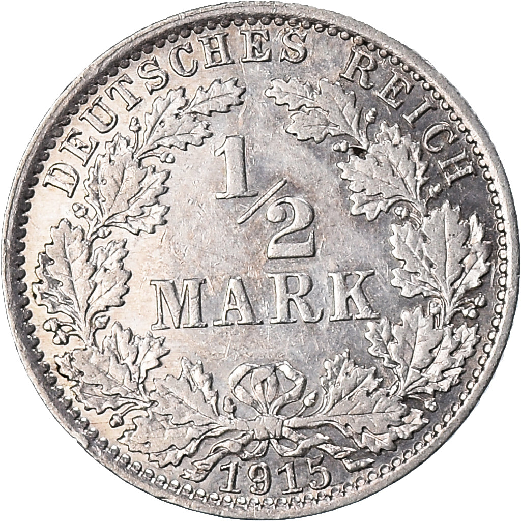 Coin, GERMANY - EMPIRE, 1/2 Mark, 1915, Berlin, AU(50-53), Silver, KM:17
