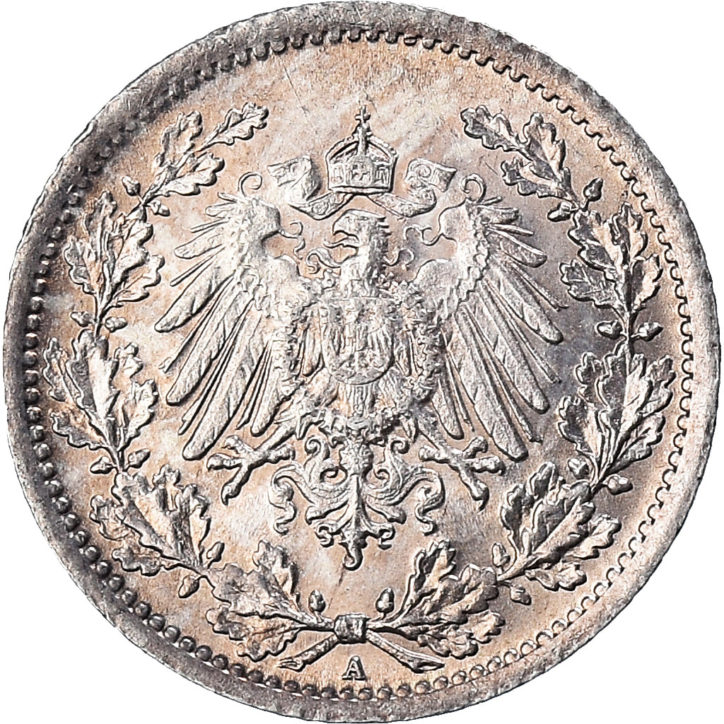 Coin, GERMANY - EMPIRE, 1/2 Mark, 1915, Berlin, MS(63), Silver, KM:17