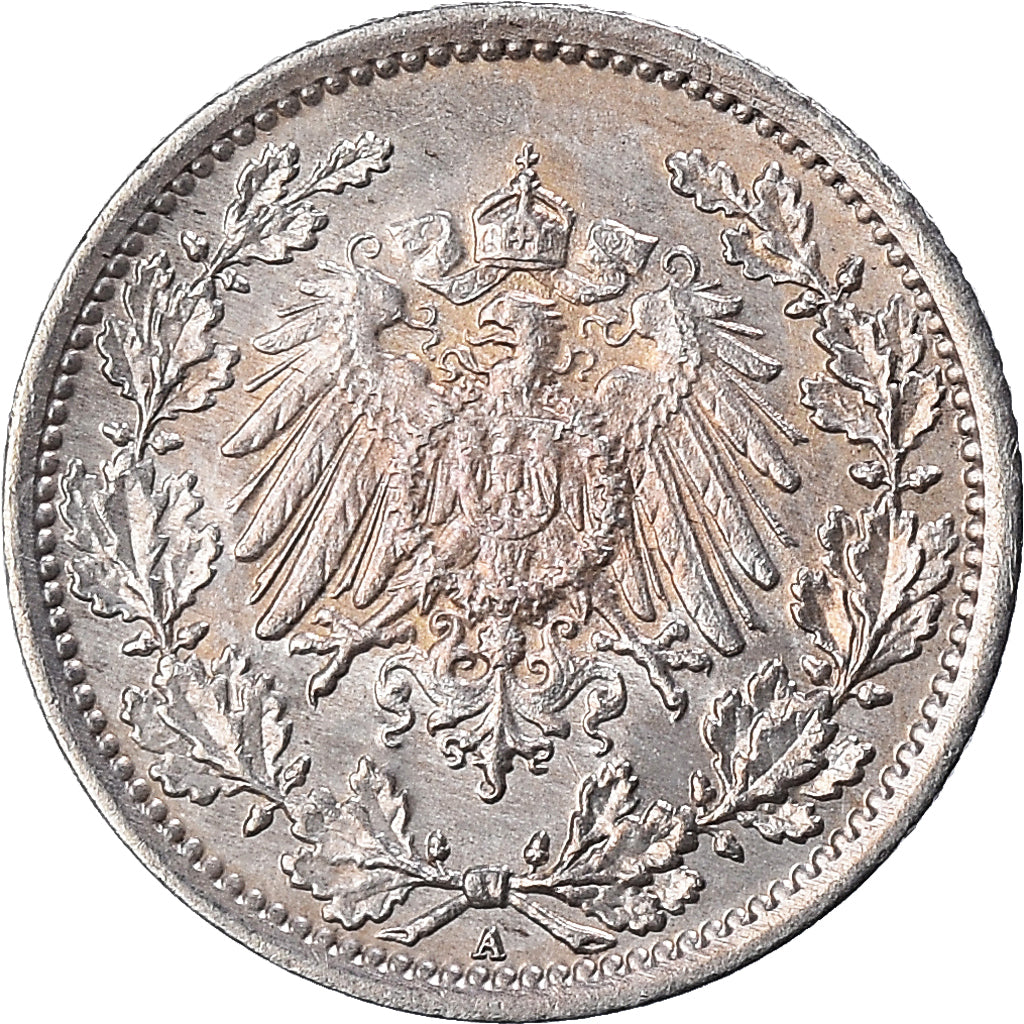Coin, GERMANY - EMPIRE, 1/2 Mark, 1918, Berlin, EF(40-45), Silver, KM:17