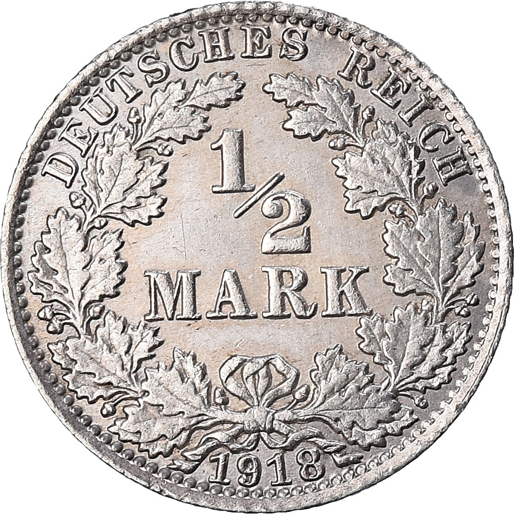 Coin, GERMANY - EMPIRE, 1/2 Mark, 1918, Berlin, EF(40-45), Silver, KM:17