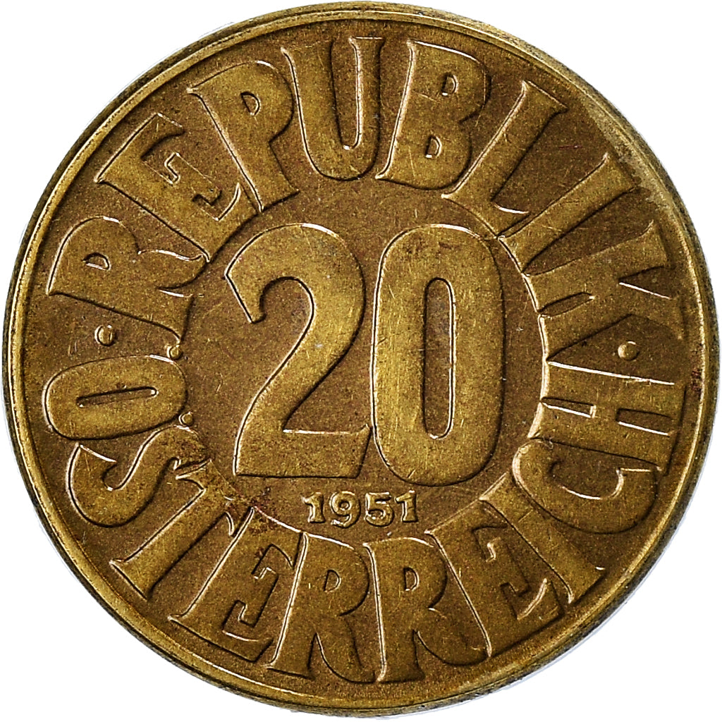 Coin, Austria, 20 Groschen, 1951, MS(63), Aluminum-Bronze, KM:2877