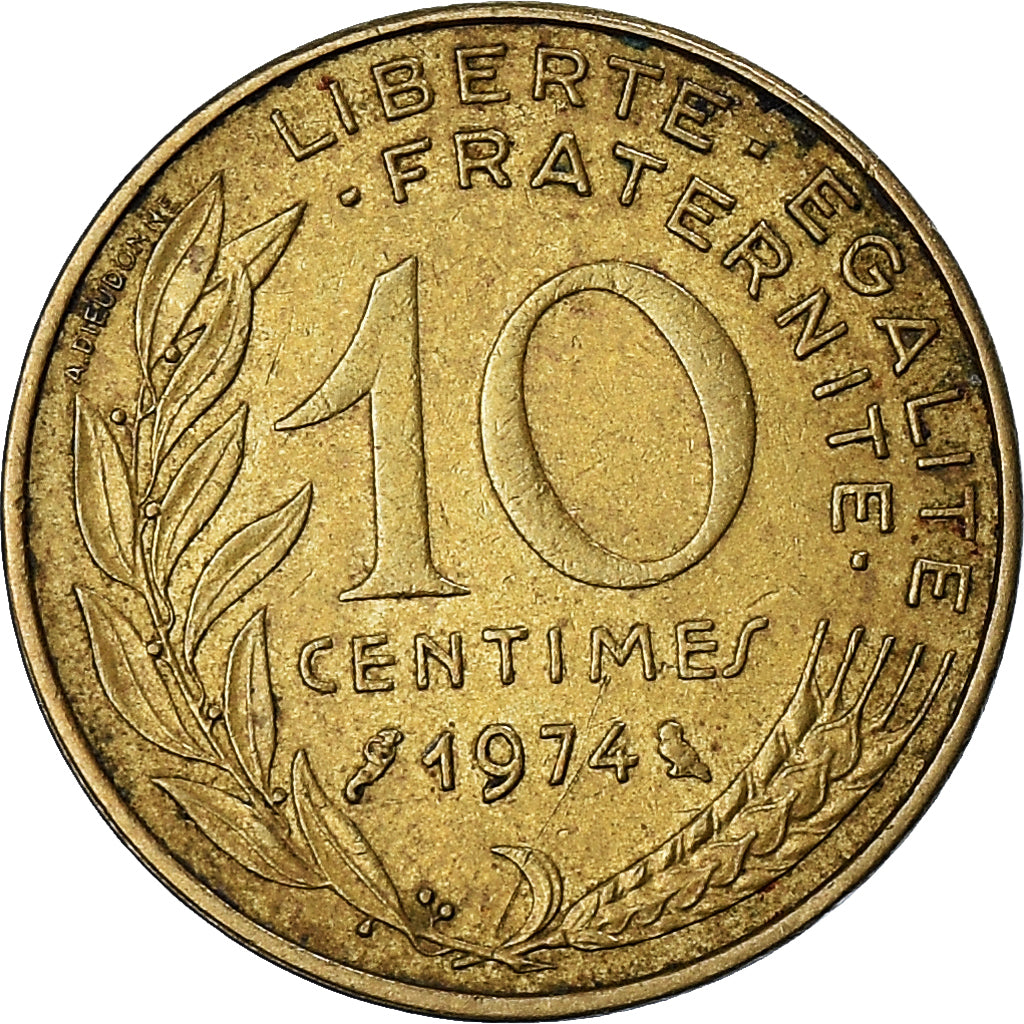 Munten, Frankrijk, Marianne, 10 Centimes, 1974, Paris, Lagriffoul, ZF