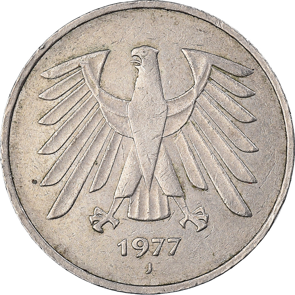 Coin, GERMANY - FEDERAL REPUBLIC, 5 Mark, 1977, Hamburg, EF(40-45)