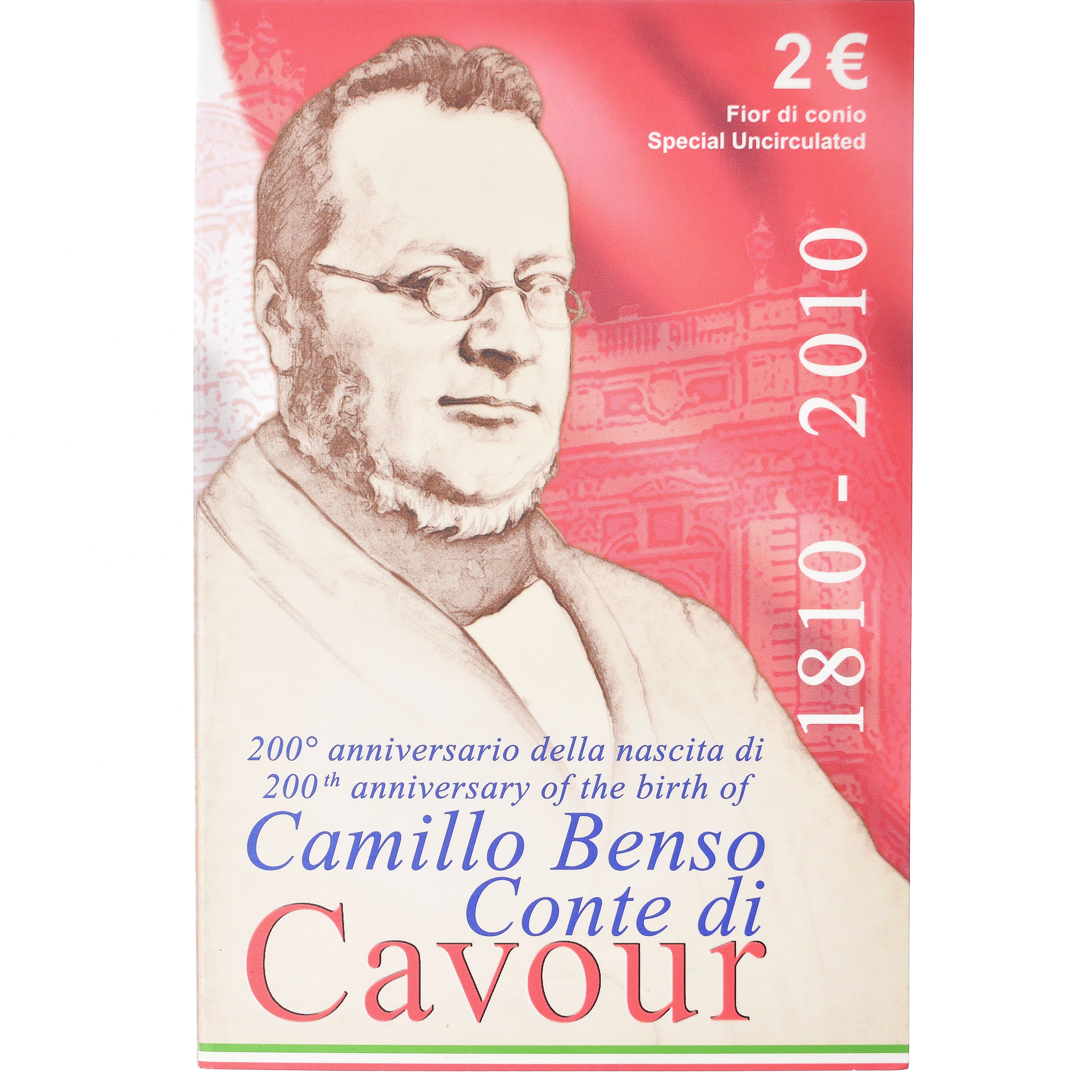 Italy, 2 Euro, Comte de Cavour, 2010, Rome, BU, MS(65-70), Bi-Metallic, KM:328