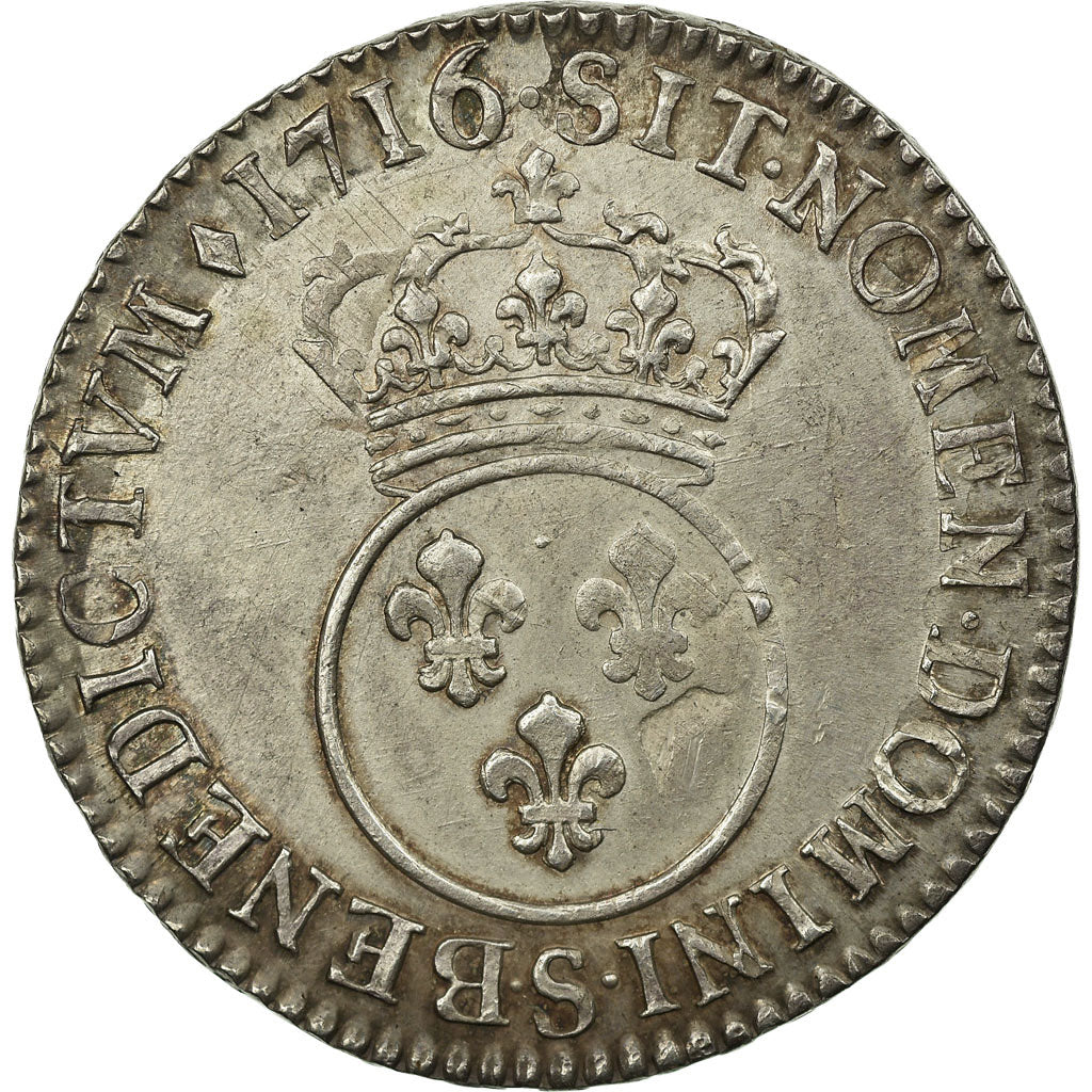 Monnaie, France, Louis XV, 1/2 Écu Vertugadin, 1/2 ECU, 44 Sols, 1716, Reims