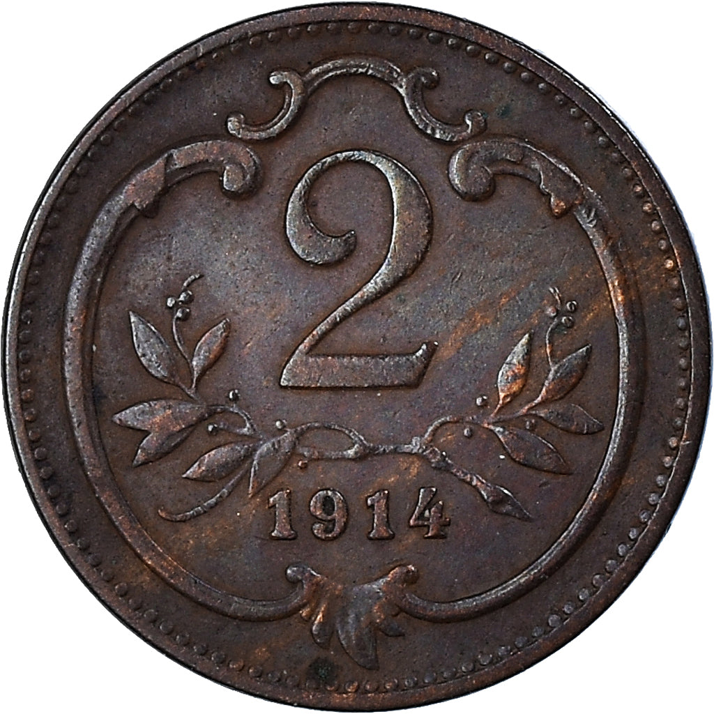 Moneta, Austria, Franz Joseph I, 2 Heller, 1914, BB, Bronzo, KM:2801