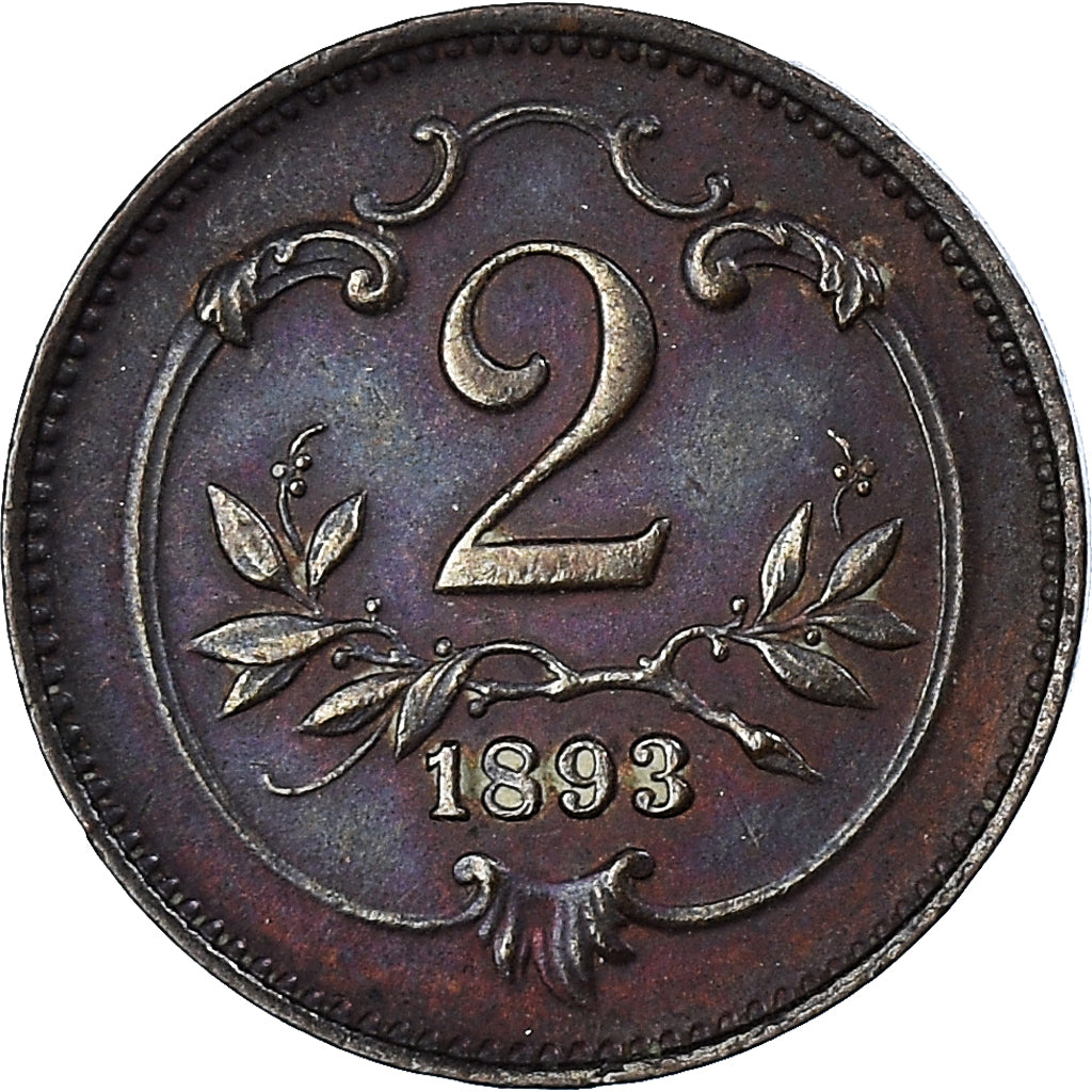 Moneta, Austria, Franz Joseph I, 2 Heller, 1893, BB, Bronzo, KM:2801