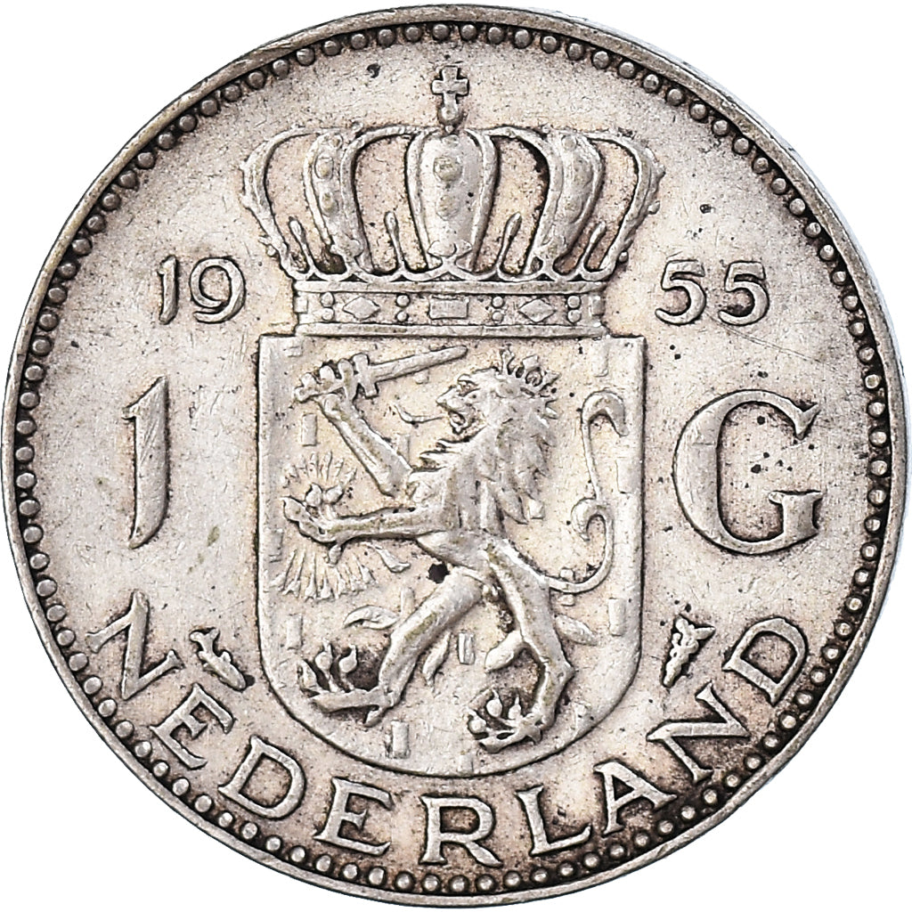 Coin, Netherlands, Juliana, Gulden, 1955, VF(30-35), Silver, KM:184