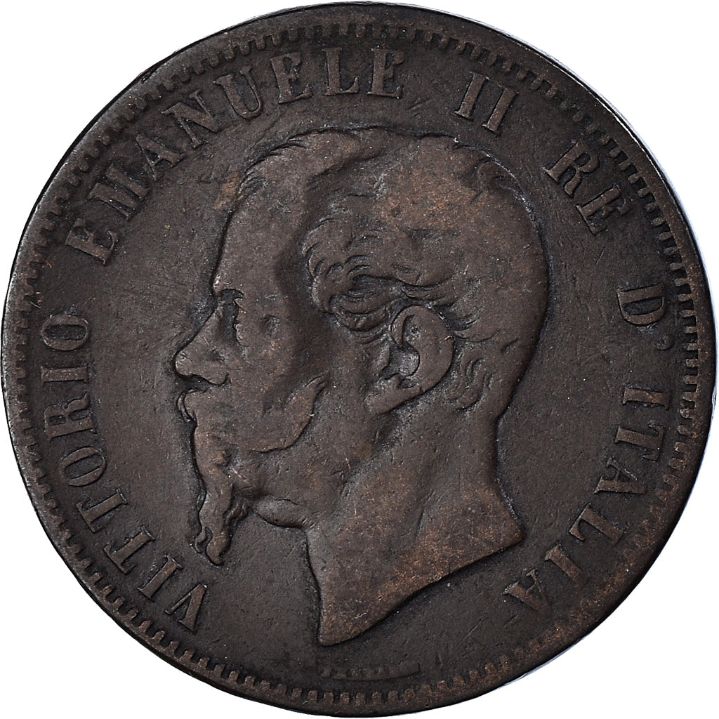Moneda, Italia, Vittorio Emanuele II, 10 Centesimi, 1866, Naples, BC+, Cobre
