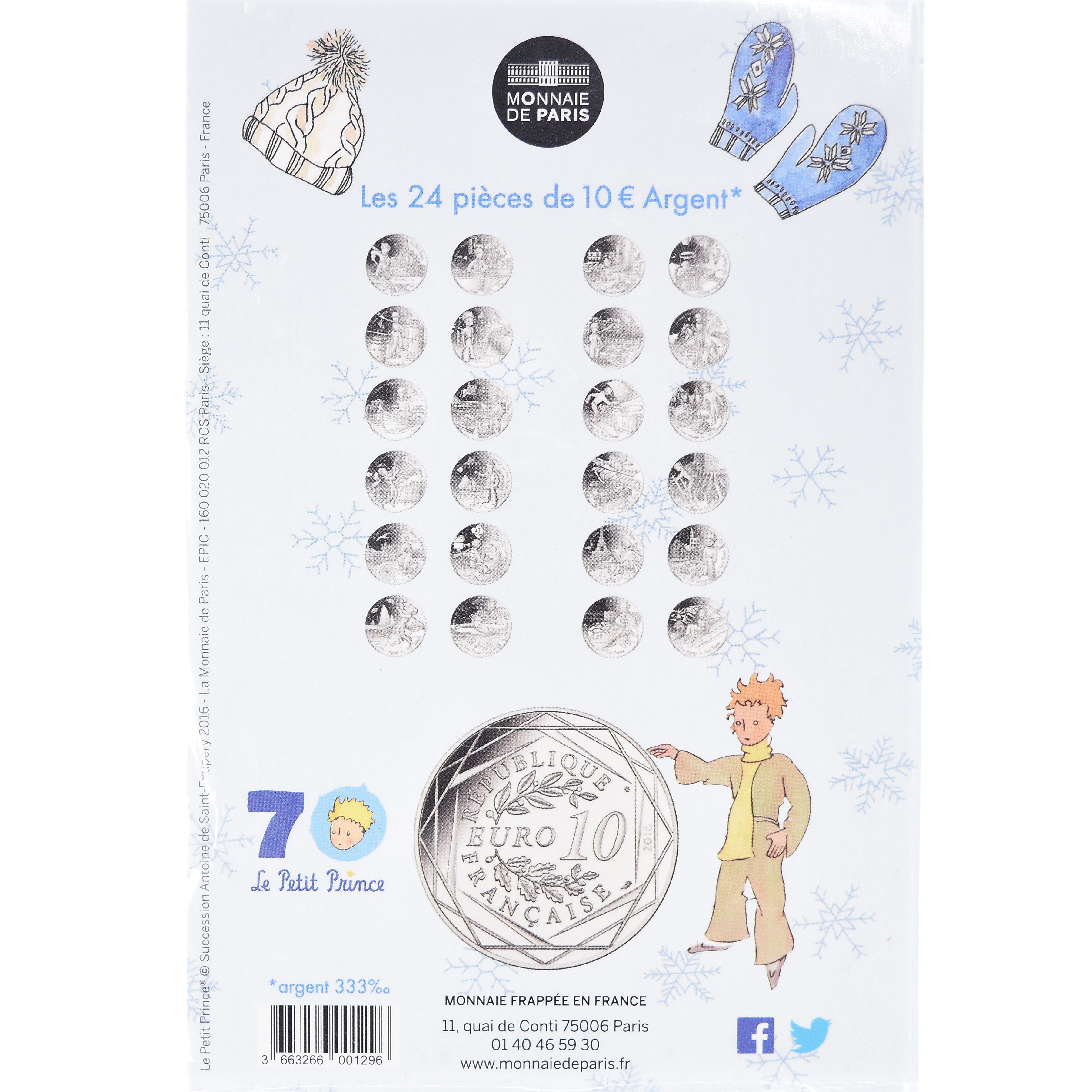 France, Monnaie de Paris, 10 Euro, Le Petit Prince (fait de la luge), 2016, FDC