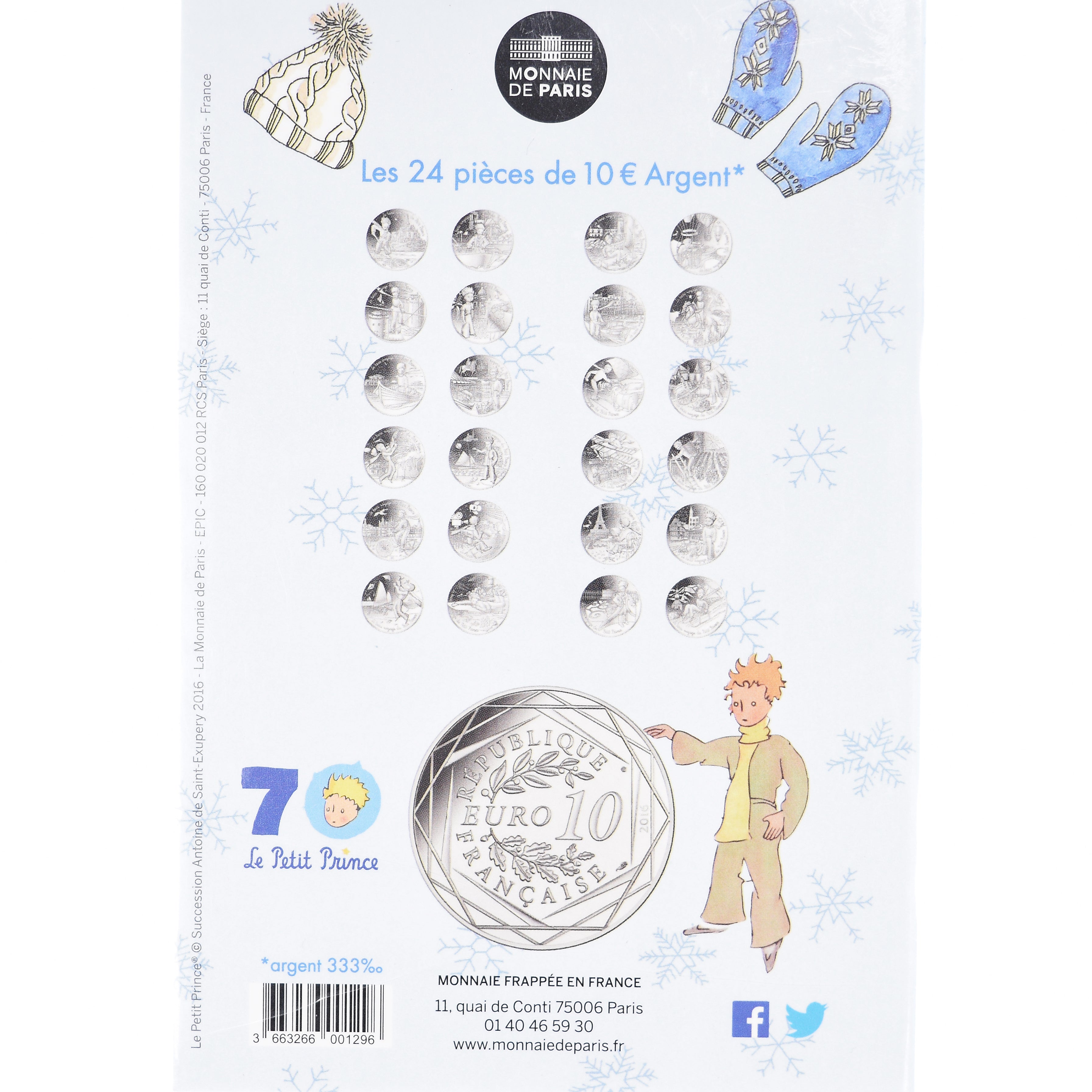 France, Monnaie de Paris, 10 Euro, Le Petit Prince (fait de la luge), 2016