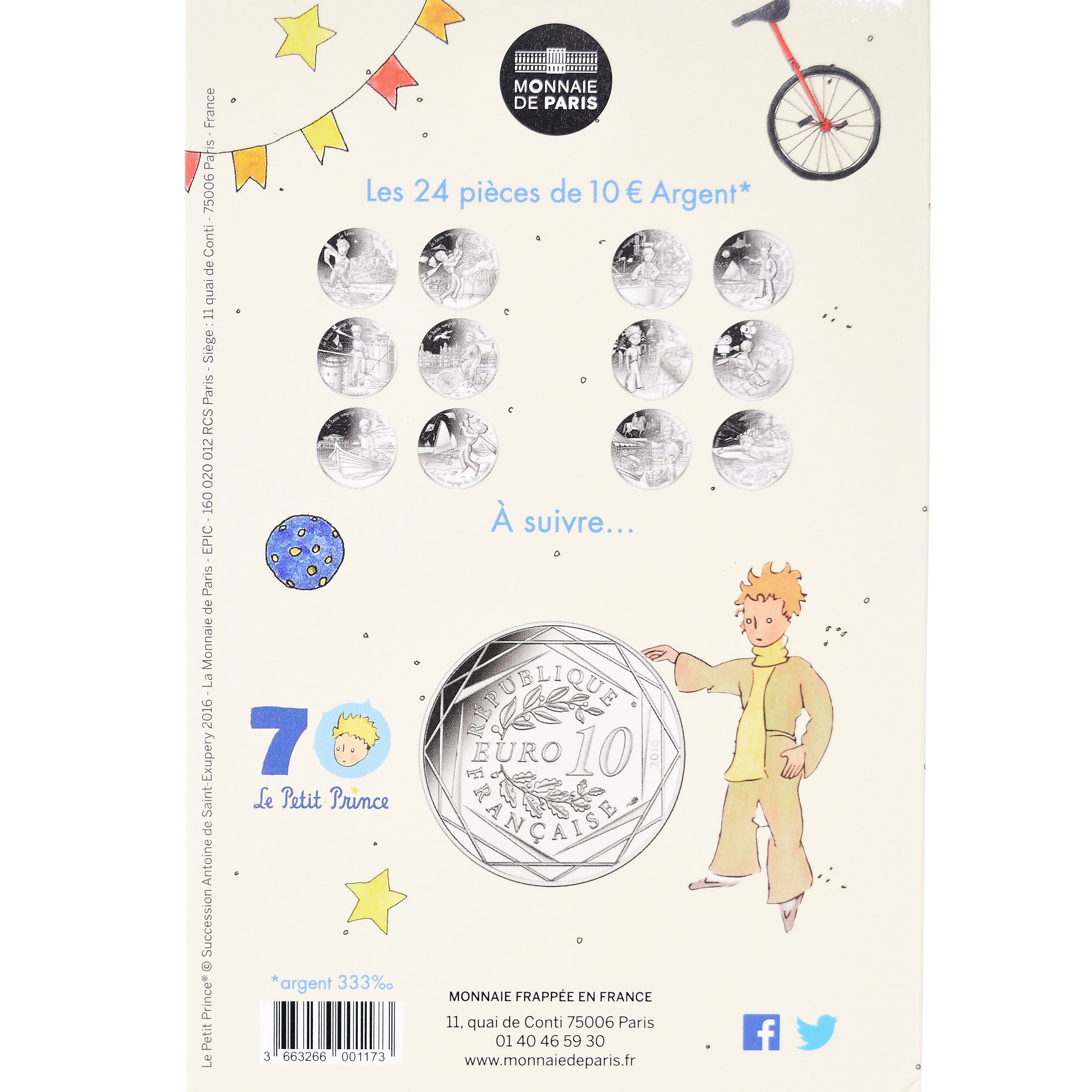 Francja, Monnaie de Paris, 10 Euro, Le Petit Prince (La Rochelle), 2016, Paris