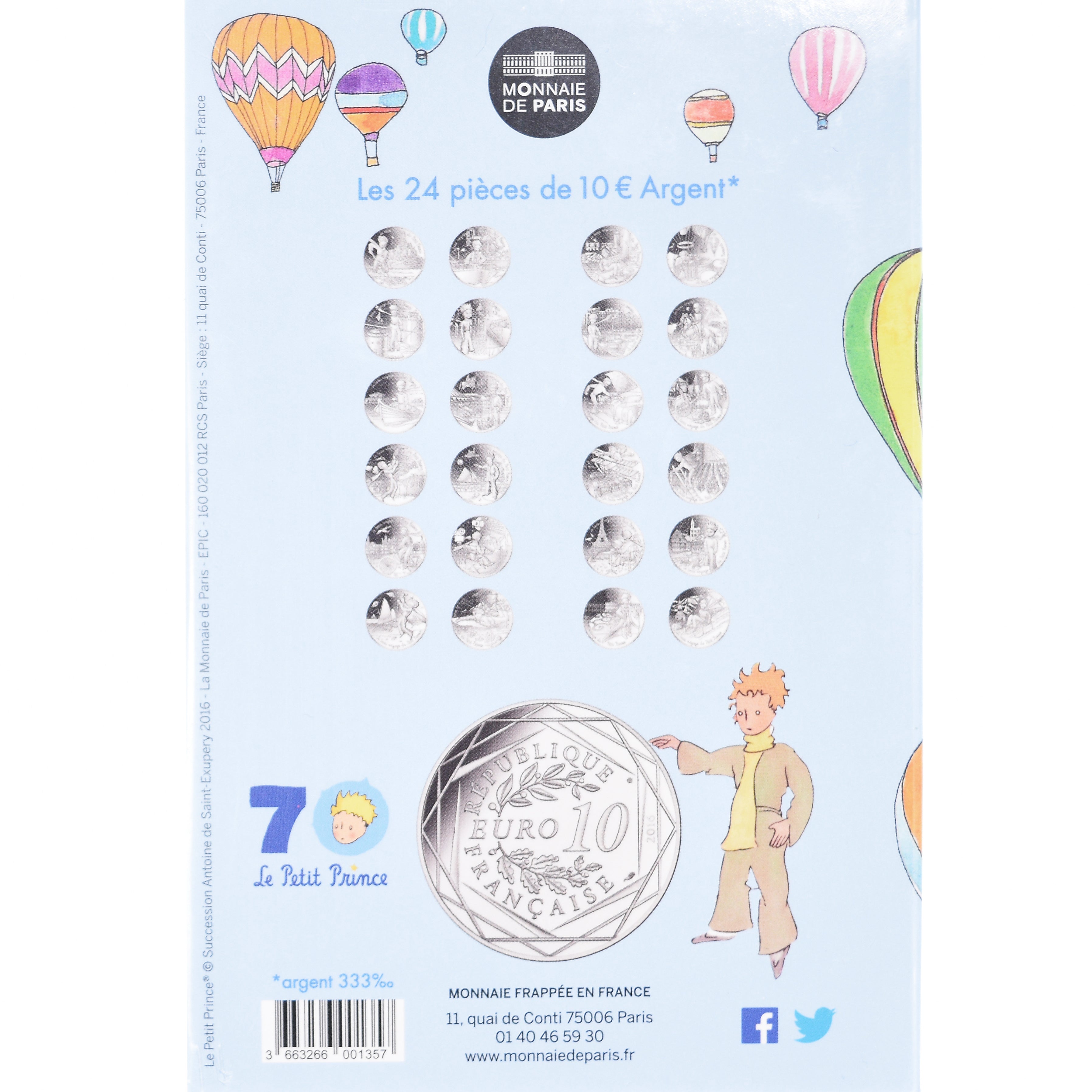 Francia, Monnaie de Paris, 10 Euro, Le Petit Prince en montgolfière, 2016, FDC