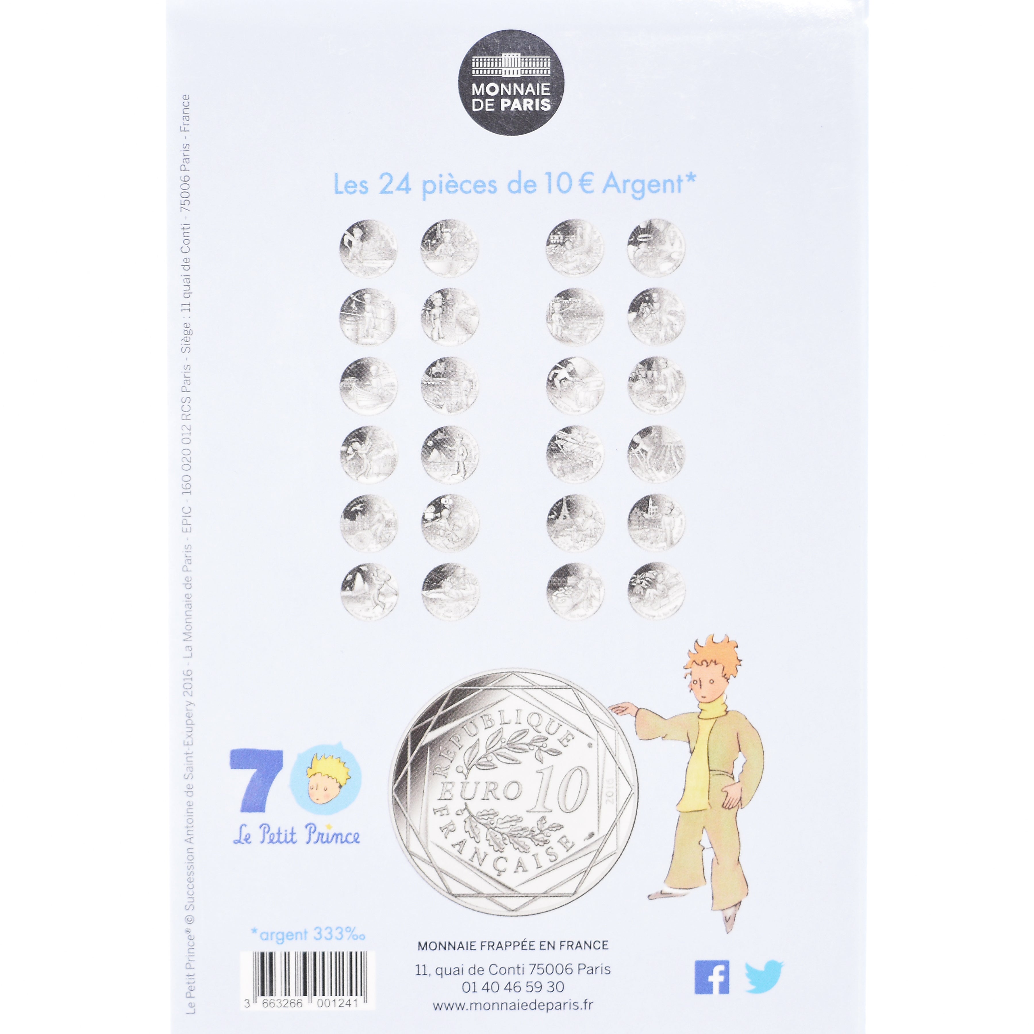 França, Monnaie de Paris, 10 Euro, Le Petit Prince (en terrasse à paris)