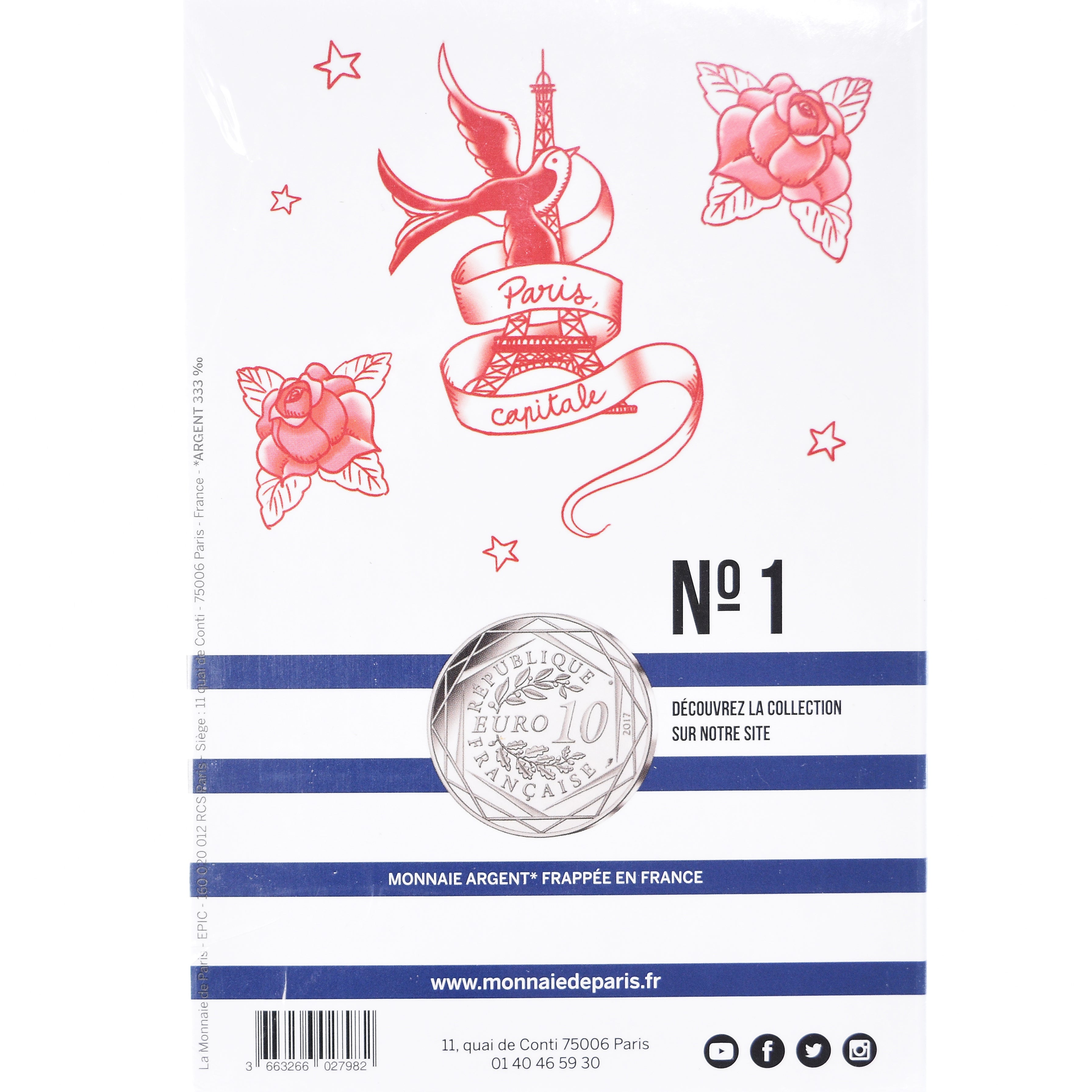 France, 10 Euro, Jean Paul Gaultier, 2017, 1, MS(65-70), Silver