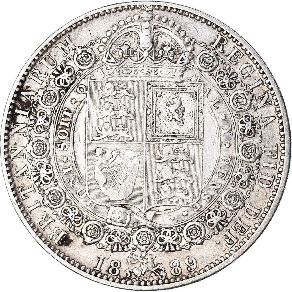 Monnaie, Grande-Bretagne, Victoria, 1/2 Crown, 1889, Londres, TTB+, Argent