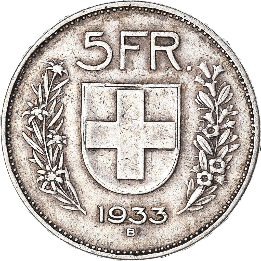 Coin, Switzerland, 5 Francs, 1933, Bern, VF(30-35), Silver, KM:40