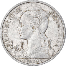 Moeda, Reunião, 5 Francs, 1969, EF(40-45), Alumínio, KM:9