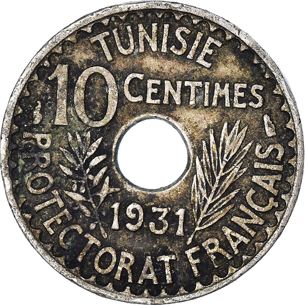 Coin, Tunisia, Ahmad Pasha Bey, 10 Centimes, 1931, Paris, VF(30-35)