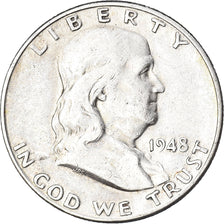 Coin, United States, Franklin Half Dollar, Half Dollar, 1948, U.S. Mint, Denver