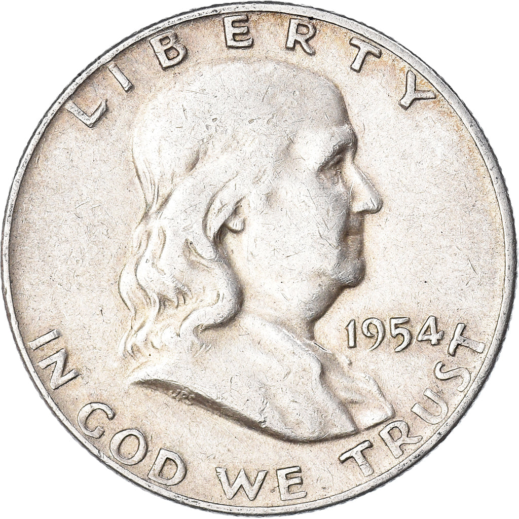 Coin, United States, Franklin Half Dollar, Half Dollar, 1954, U.S. Mint, Denver
