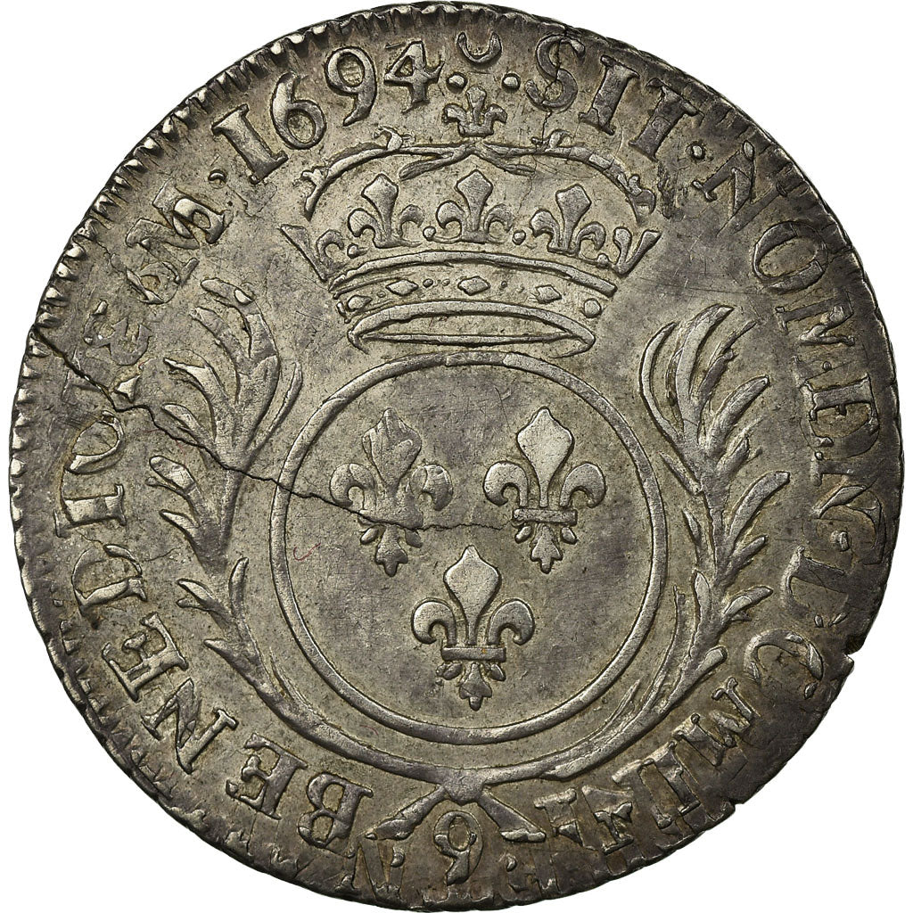 França, Louis XIV, 1/4 Ecu aux palmes, 1694, Rennes, réformé, Prata